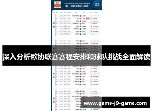 深入分析欧协联赛赛程安排和球队挑战全面解读 深入分析欧协联赛赛程安排和球队挑战全面解读